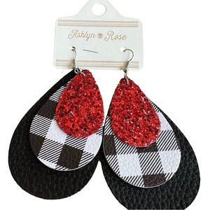 New Ashlyn Rose Buffalo Plaid Glitter Sparkle Dangle Earrings